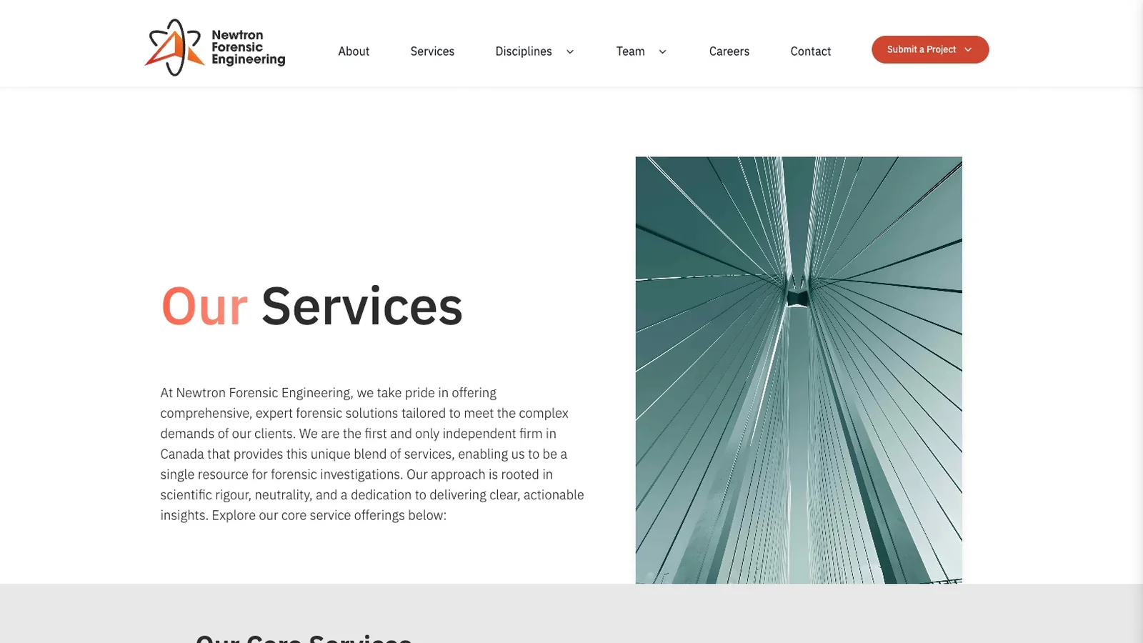 Newtron Forensic Engineering website services page