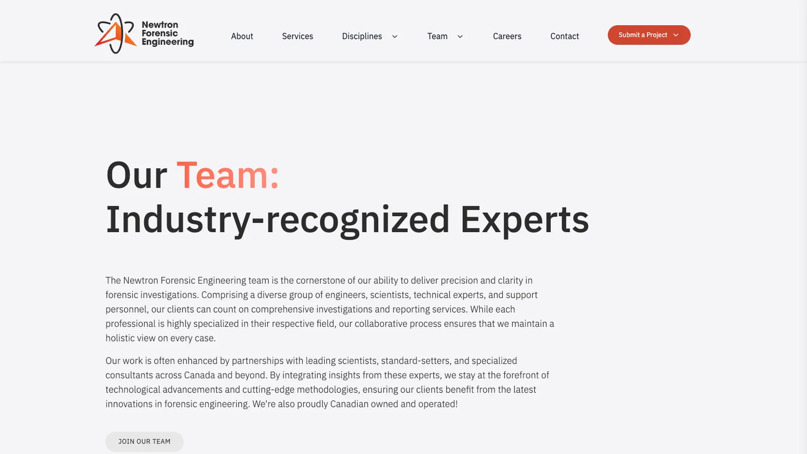 Newtron Forensic Engineering website team page
